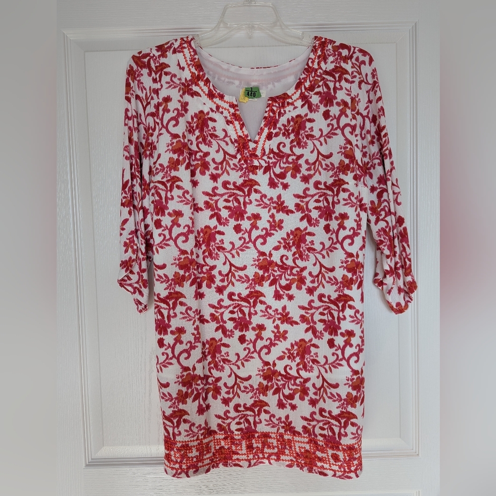 Magnolia Grace Orange, Red & Rose Pink Plus Size Tunic 2X